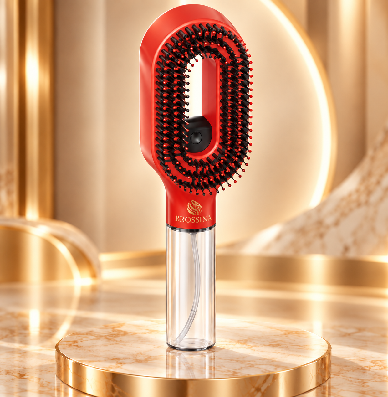 Brosse 2-en-1 à pulvérisation d'eau Brossina, rouge et dorée