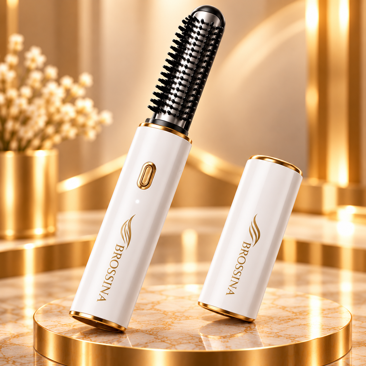 Peigne à franges mini sans fil Brossina, blanc et doré